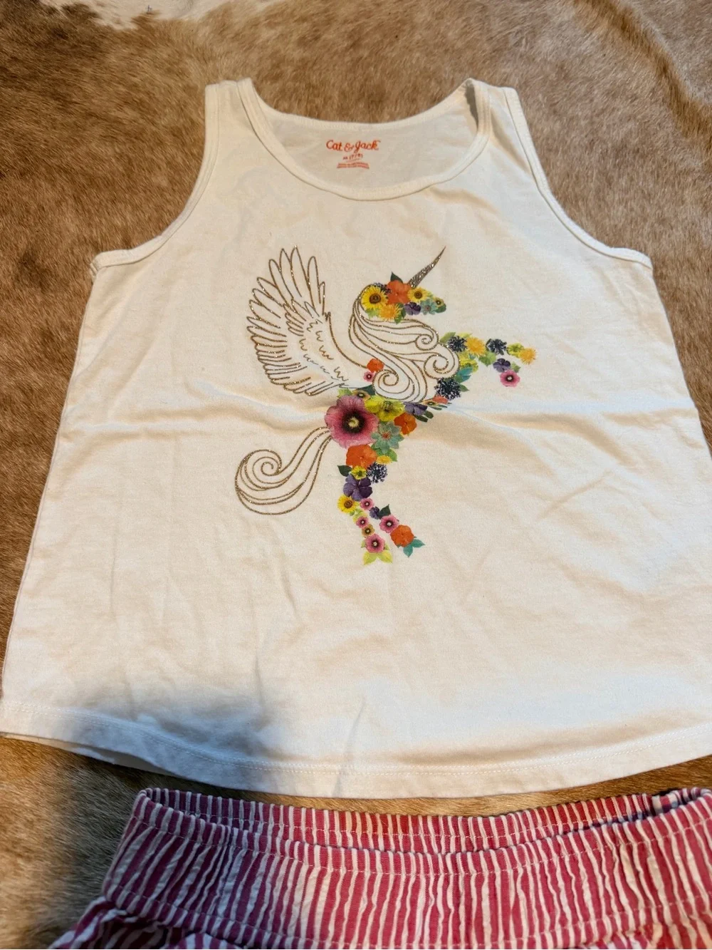 Cat & Jack White Unicorn Tank with Red & White Stripe Shorts